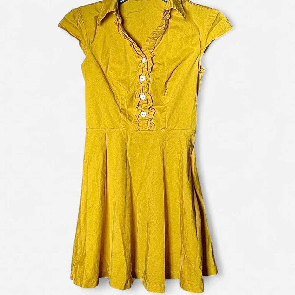Wedtrend Yellow Ruffled Collared Cap Sleeve Short Dress - Size XS
